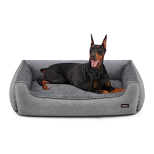 Feandrea Hundebett, Hundekissen in Leinenoptik, Hundekorb, erhöhte Ränder, rutschfeste Unterseite, Bezug abnehmbar waschbar, XXL, für extra große Hunde, 120 x 90 x 30 cm, hellgrau PGW013GG von Feandrea