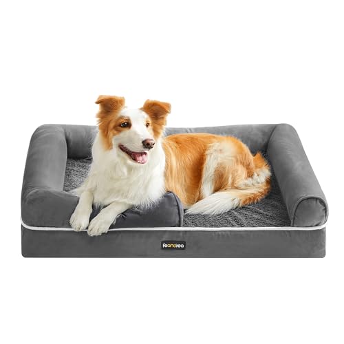 Feandrea Orthopädisches Hundebett, Hundekissen, Hundekorb, weiche Polsterung, Hundesofa, erhöhte Ränder, Bezug abnehmbar und waschbar, 91 x 71 x 20 cm, rutschfeste Unterseite, hellgrau PGW076G02 von Feandrea