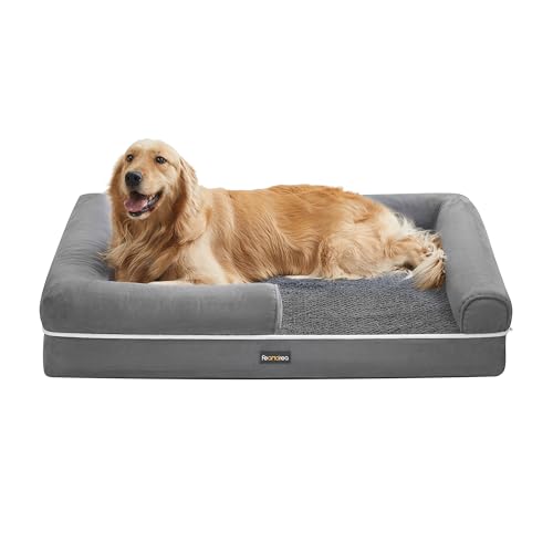 Feandrea Orthopädisches Hundebett, Hundekissen, Hundekorb, weiche Polsterung, Hundesofa, erhöhte Ränder, Bezug abnehmbar und waschbar, 106 x 80 x 20 cm, rutschfeste Unterseite, hellgrau PGW077G02 von Feandrea