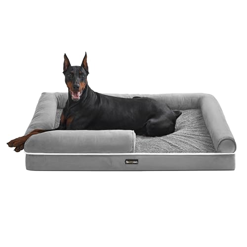 Feandrea Orthopädisches Hundebett, Hundekissen, Hundekorb, weiche Polsterung, Hundesofa, erhöhte Ränder, Bezug abnehmbar und waschbar, 122 x 85 x 20 cm, rutschfeste Unterseite, hellgrau PGW078G02 von Feandrea