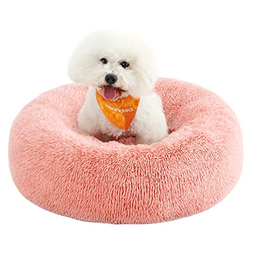 Feandrea Hundebett flauschig, Katzenbett, Donut Kissen, waschbar, Polsterung in der Mitte herausnehmbar, Langer Plüsch, 70 cm Durchmesser, rosa PGW039P01 von Feandrea