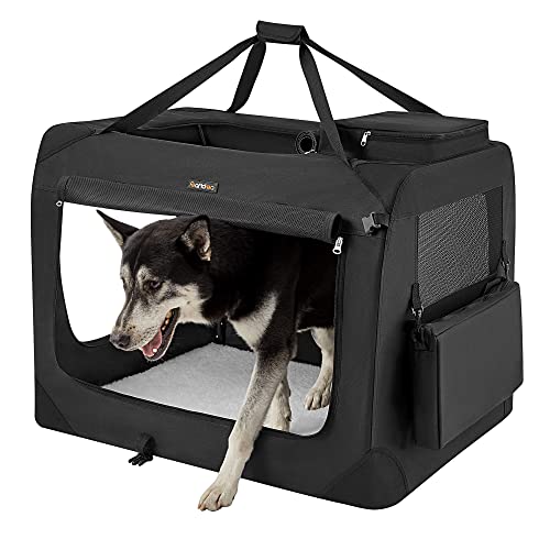 Feandrea Hundebox faltbar, Transportbox Hund, XXL, Hundetasche, Oxford-Gewebe, Netzstoff, atmungsaktiv tragbar transportabel, Metallrahmen, mit Griffen, Taschen, 91 x 63 x 63 cm, schwarz PDC90H von Feandrea