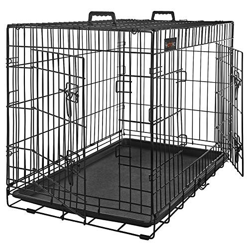 Feandrea Hundekäfig, Hundebox, zusammenklappbar, transportabel, 2 Türen, 107 x 70 x 77,5 cm, schwarz PPD42BK von Feandrea