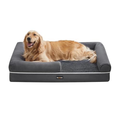 Feandrea Orthopädisches Hundebett, Hundekissen, Hundekorb, weiche Polsterung, Hundesofa, erhöhte Ränder, Bezug abnehmbar und waschbar, 106 x 80 x 25 cm, rutschfeste Unterseite, dunkelgrau PGW077G01 von Feandrea