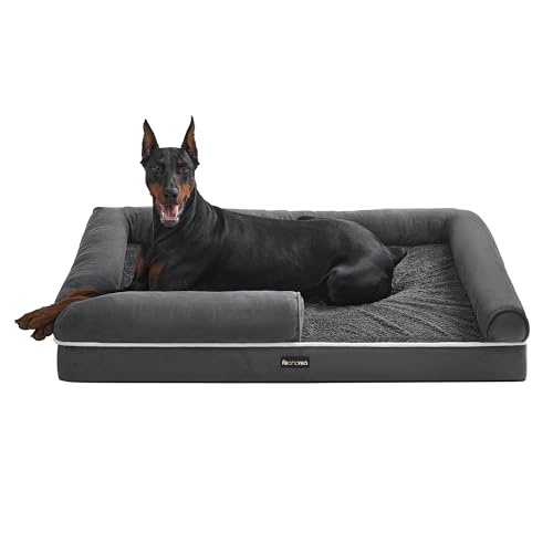 Feandrea Orthopädisches Hundebett, Hundekissen, Hundekorb, weiche Polsterung, Hundesofa, erhöhte Ränder, Bezug abnehmbar und waschbar, 120 x 85 x 20 cm, rutschfeste Unterseite, dunkelgrau PGW078G01 von Feandrea