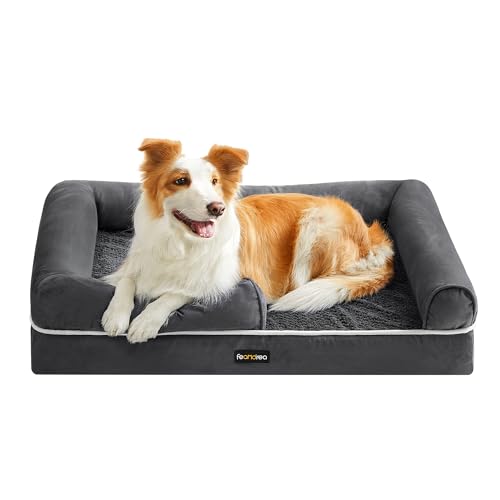 Feandrea Orthopädisches Hundebett, Hundekissen, Hundekorb, weiche Polsterung, Hundesofa, erhöhte Ränder, Bezug abnehmbar und waschbar, 91 x 71 x 20 cm, rutschfeste Unterseite, dunkelgrau PGW076G01 von Feandrea