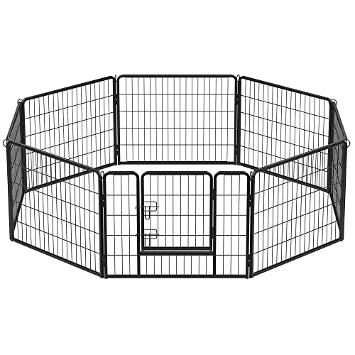 Feandrea Freilaufgehege, Laufstall DIY, 8 Gitterplatten je 77 x 60 cm, 2 L-förmige Riegel, transportabel, für innen und außen, Kaninchen, Hühner, schwarz PPK86H von Feandrea