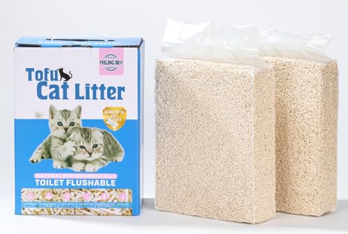 FEELING BEST Tofu Katzenstreu, 5,1 kg (5,6 Pfund x 2 Beutel) klumpend, 100 % lebensmittelechte Rohstoffe, klumpend, spülbar, ultra saugfähig und schnell trocknend, wasserlöslich, wirklich staubfrei, von FEELING BEST