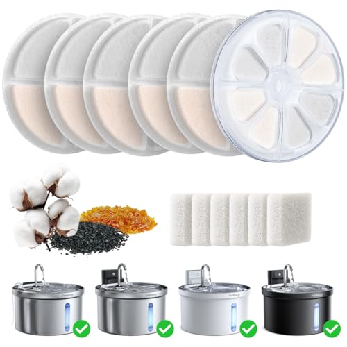 FEELNEEDY 6pcs Ersatzfilter+6pcs Wasserpumpenschwamm für Katzenbrunnen, gesunde und hygienische Filter für Haustier Wasserspender FN-W08/W08L (Ersatzfilter-Aktivkohle) von FEELNEEDY