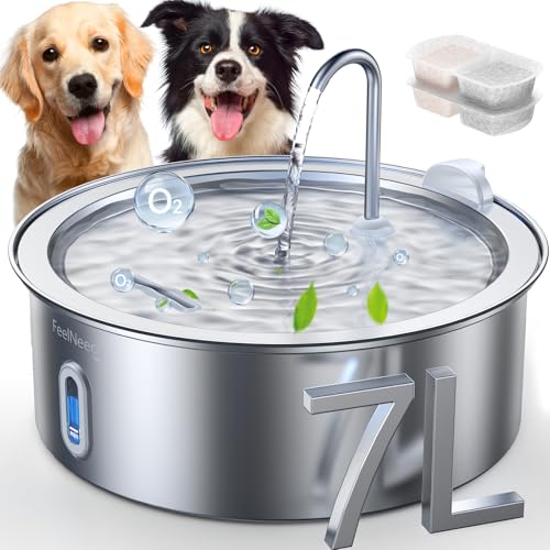 FEELNEEDY 7L Katzenbrunnen Edelstahl, Trinkbrunnen für Hunde mit 2 Filters Geeignet für die Verwendung mit Hunden oder Mehreren Katzen, LED Licht, Spülmaschinenfest von FEELNEEDY