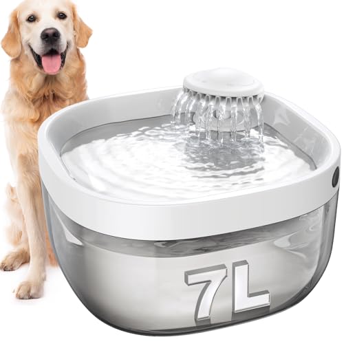 FEELNEEDY Trinkbrunnen für Hunde/Katzen 7L Wasserbrunnen mit led licht, Hundewasserspender 30dB Leise, Geeignet für die Verwendung mit Hunden oder Mehreren Katzen, mit 2 Filters (Brunnen-Weiß) von FEELNEEDY