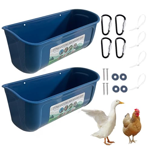 Futtertrog und Bewässerungseimer mit Clips, 4,5 l Ziegenfutterstation, für Enten, Ferkel, Schaf, Hund, Vieh, Kunststoff, Blau, 2 Stück von FEIAE