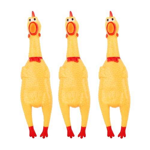 3 PCS Screaming Chicken Toy FEIEQILAI-Yellow Rubber Squeaky Chicken Toy Novelty and Durable Rubber Chicken Decompression Tool Gadgets Dog Toys Teething Toys, schrillendes Dekompressionswerkzeug von FEIEQILAI