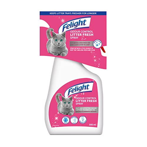 Felight Geruchskontrolle, frisches Spray, schnelle und effektive Geruchsbeseitigung, sanfter Babypuderduft, saubere und hygienische Katzentoiletten, hergestellt in Großbritannien (300 ml) von FELIGHT