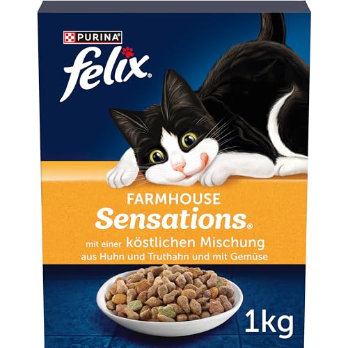 FELIX Farmhouse Sensations Katzenfutter trocken, mit Huhn und Truthahn, 1er Pack (1 x 1kg) von Felix