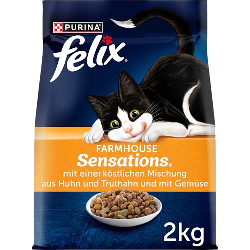 FELIX Farmhouse Sensations Katzenfutter trocken, mit Huhn und Truthahn, 6er Pack (6 x 2kg) von Felix