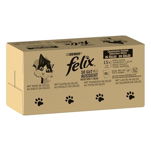 FELIX Katzenfutter nass in Gelee, Sorten-Mix, 120er Pack (120 x 85g) von Felix