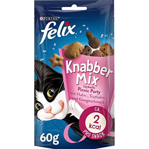 FELIX KnabberMix Picnic Party Katzensnack, Knusper-Leckerlie mit 3 Geschmacksrichtungen, 8er Pack (8 x 60g) von Felix