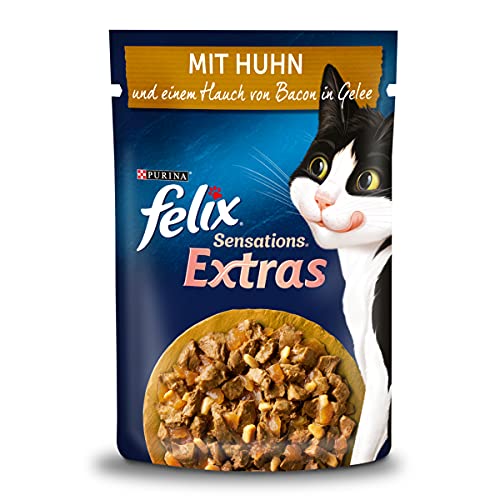 FELIX Sensations Extras Katzenfutter nass in Gelee, mit Huhn und Bacon, 26er Pack (26 x 85g) von Felix