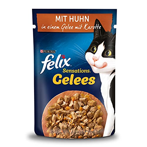 FELIX Sensations Gelees Katzenfutter nass, mit Huhn & Karotte in Gelee, 26er Pack (26 x 85g) von Felix