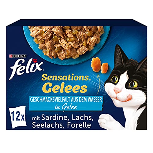 FELIX Sensations Gelees Katzenfutter nass in Gelee, Fisch Sorten-Mix, 6er Pack (6 x 12 Beutel à 85g) von Felix