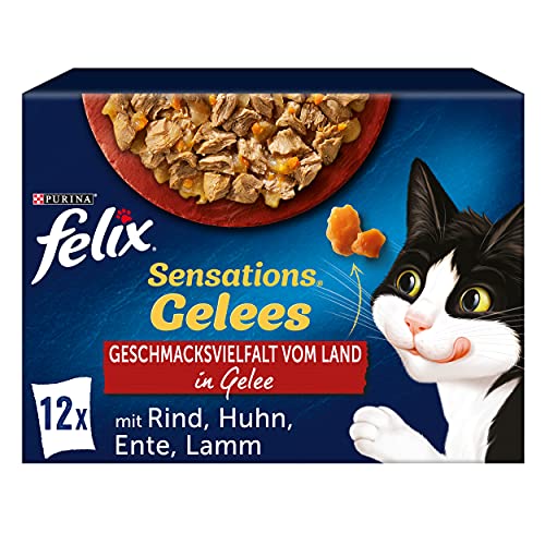 FELIX Sensations Gelees Katzenfutter nass in Gelee, Sorten-Mix, 6er Pack (6 x 12 Beutel à 85g) von Felix