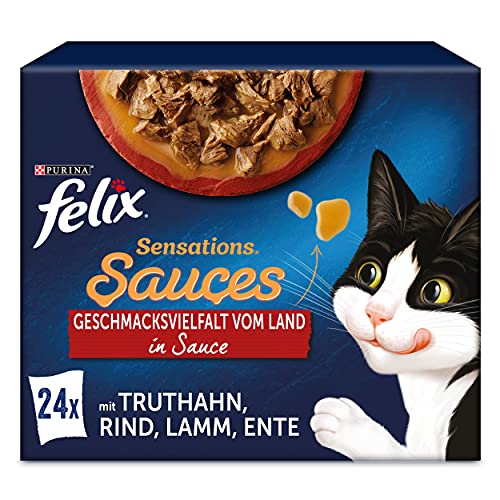 FELIX Sensations Saucen Katzenfutter nass, Sorten-Mix, 4er Pack (4 x 24 Beutel à 85g) von Felix