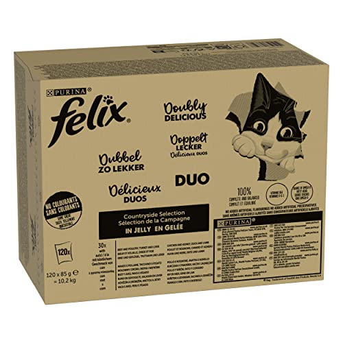 FELIX So gut wie es aussieht Doppelt Lecker Katzenfutter nass in Gelee, Sorten-Mix, 120er Pack (120 x 85g) von Felix