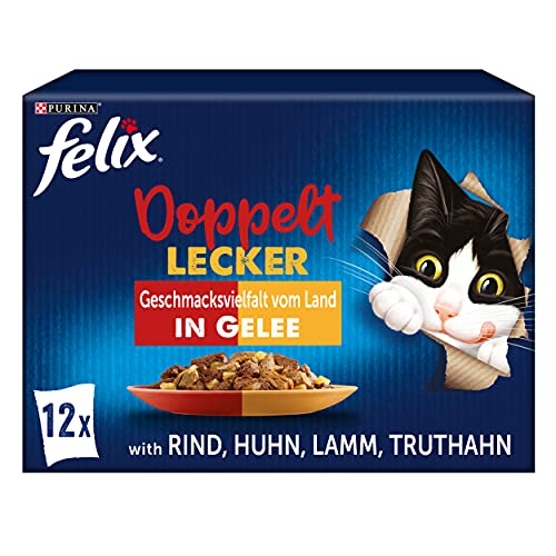 FELIX So gut wie es aussieht Doppelt Lecker Katzenfutter nass in Gelee, Sorten-Mix, 6er Pack (6 x 12 Beutel à 85g) von Felix