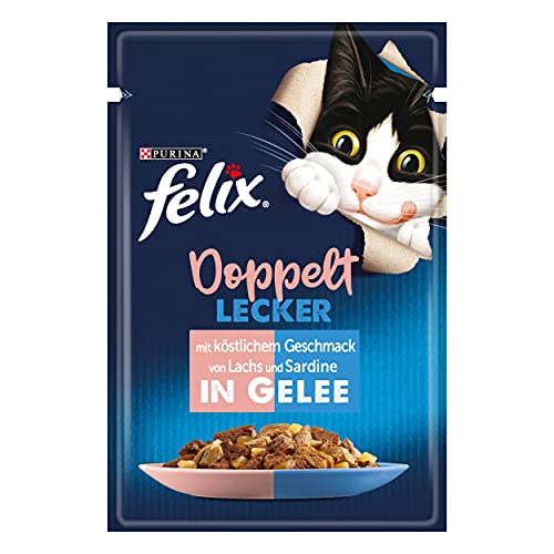 FELIX So gut wie es aussieht Doppelt Lecker Katzenfutter nass in Gelee, mit Lachs & Sardine, 26er Pack (26 x 85g) von Felix