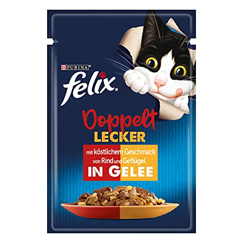 FELIX So gut wie es aussieht Doppelt Lecker Katzenfutter nass in Gelee, mit Rind & Geflügel, 26er Pack (26 x 85g) von Felix