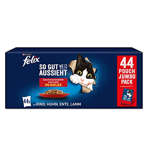 FELIX So gut wie es aussieht Geschmacksvielfalt vom Land in Gelee Katzennassfutter 44x85g Portionsbeutel von Felix