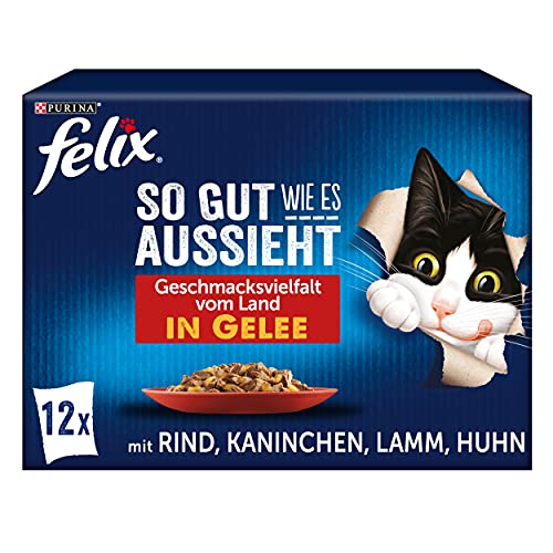 FELIX So gut wie es aussieht Katzenfutter nass in Gelee, Sorten-Mix, 6er Pack (6 x 12 Beutel à 85g) von Felix