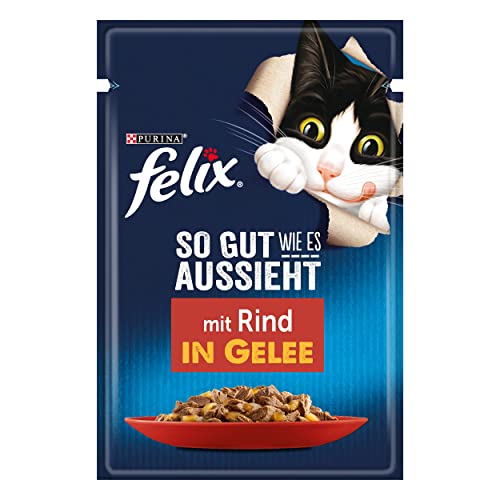FELIX So gut wie es aussieht Katzenfutter nass in Gelee, mit Rind, 26er Pack (26 x 85g) von Felix