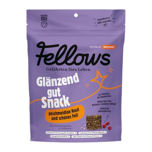 Fellows Glänzend Gut Leckerli für Hunde – Getreidefreier Snack mit Insektenprotein und Leinsamen – Fördert gesundes Fell und Haut – Hypoallergene Hundebelohnung – 125 g von FELLOWS