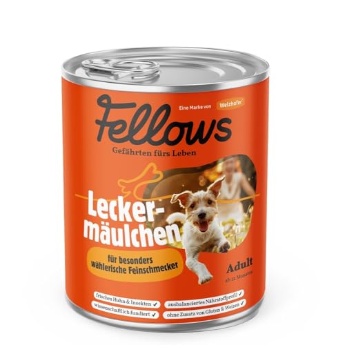 Fellows Leckermäulchen Nassfutter für Hunde – Getreidefreies Hundenassfutter mit frischem Huhn & Insekten, ideal für wählerische Hunde (800 g) von FELLOWS