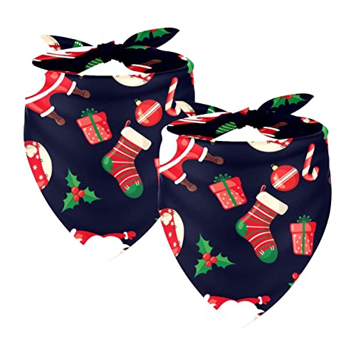 2 Stück Haustier-Dreiecksschal große Hunde Bandanas Weihnachten Weihnachtsmann Ball Handschuh Sockenmuster Atmungsaktiv Lätzchen Haustiere Druck Halstuch von FELOU