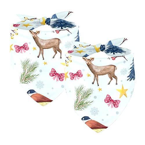 2 Stück Haustier-Dreiecksschal große Hunde Bandanas Winter Hirsch Vogel Baum Zweige Sterne Schleife Atmungsaktiv Lätzchen Haustiere Druck Halstuch von FELOU