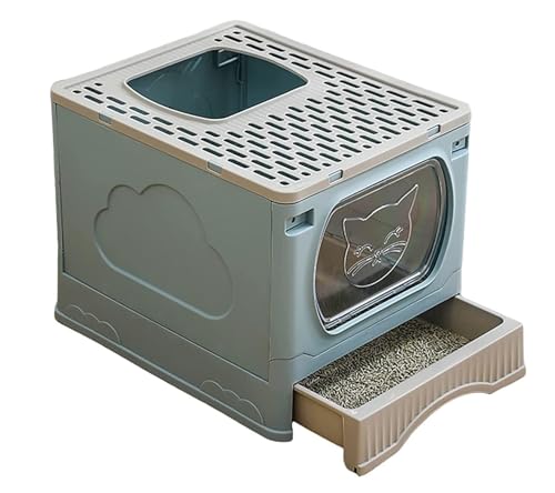 FENGJISUN Katzentoilette Katzenklo Faltbare Katzentoilette Mit Spritzschutz Von Oben, Mit Deckel Und Streuschaufel, Kunststoff-Schubladentyp Katzen Zubehör(Grey) von FENGJISUN