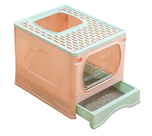 FENGJISUN Katzentoilette Katzenklo Faltbare Katzentoilette Mit Spritzschutz Von Oben, Mit Deckel Und Streuschaufel, Kunststoff-Schubladentyp Katzen Zubehör(Pink) von FENGJISUN