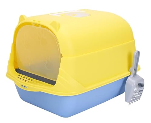 FENGJISUN Katzentoilette Katzenklo Geschlossene Katzentoilette, Anti-Spritzer, Abnehmbar, Für Hauskatzen, Mit Vordertür, Kätzchentöpfchen Mit Schaufel Katzen Zubehör(Yellow) von FENGJISUN