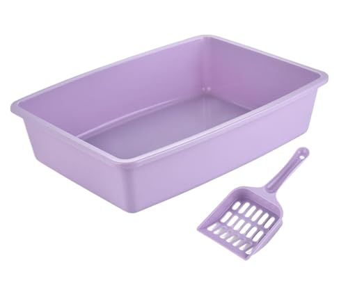 FENGJISUN Katzentoilette Katzenklo Katzentoilette Aus Kunststoff Mit Streuschaufel, Große Katzentoilette, Geeignet Für Kätzchen, Für Kätzchen Bis Hin Zu Älteren Katzen Katzen Zubehör(Purple) von FENGJISUN