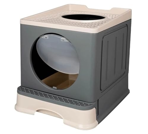 FENGJISUN Katzentoilette Katzenklo Katzentoilette Mit Deckel Und Katzenstreuschaufel, Geschlossener Eingang Von Oben, Spritzschutzfreie Katzentoilette Für Katzen Katzen Zubehör(Grey) von FENGJISUN