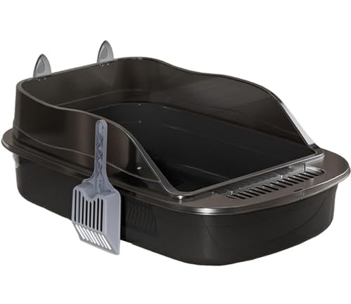 FENGJISUN Katzentoilette Katzenklo Katzentoilette Mit Hohen Seiten, Abnehmbarer Streuer, Halbgeschlossen, Spritzschutz, Große, Stabile Katzentoilette Katzen Zubehör(Black) von FENGJISUN