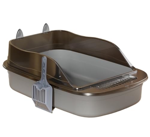 FENGJISUN Katzentoilette Katzenklo Katzentoilette Mit Hohen Seiten, Abnehmbarer Streuer, Halbgeschlossen, Spritzschutz, Große, Stabile Katzentoilette Katzen Zubehör(Grey) von FENGJISUN