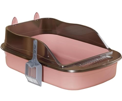 FENGJISUN Katzentoilette Katzenklo Katzentoilette Mit Hohen Seiten, Abnehmbarer Streuer, Halbgeschlossen, Spritzschutz, Große, Stabile Katzentoilette Katzen Zubehör(Pink) von FENGJISUN