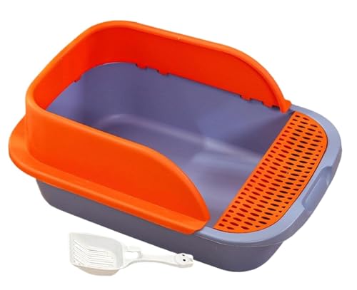 FENGJISUN Katzentoilette Katzenklo Katzentoiletten für Hauskatzen Hohe Seitenwände mit Rand Hohe Katzentoilette mit Rahmen Katzentoilette mit Schaufel Katzen Zubehör(Orange) von FENGJISUN