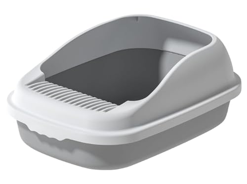 FENGJISUN Katzentoilette Katzenklo Spritzschutz-Katzentoilette, Katzenstreubecken, Halbgeschlossene Box Mit Katzenstreuschaufel Für Haustiere Katzen Zubehör(Grey) von FENGJISUN