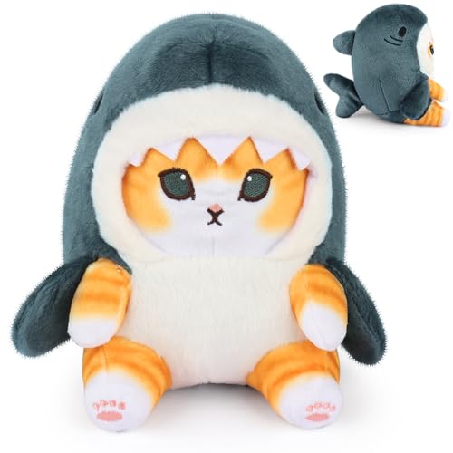 FENGQ Katze Plüschtier, Katze Kuscheltier Stofftier, 22cm Kuscheltier Shark Katze, Süße Gebratene Garnelenkatze Spielzeug Geschenk für Kinder Mädchen Jungen Kissen Puppe von FENGQ