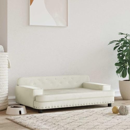 FENLAX Hundesofa Bequeme Haustierbett Samt Hundecouch Welpenbett Haustiersofa Hundehütte für Große Mittelgroße Hunde Modernes und Elegantes Design Creme 90x53x30 cm FENLAX Hundesofa Bequeme Haustierbett Samt Hundecouch Welpenbett Haustiersofa Hundehütte für Große Mittelgroße Hunde Modernes und Elegantes Design Creme 90x53x30 cm von FENLAX